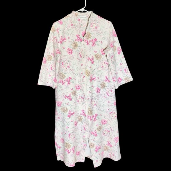 MISS ELAINE Women’s Zipped Quilted Pink Blush Floral Loungewear Robe Size Small - Picture 2 of 12